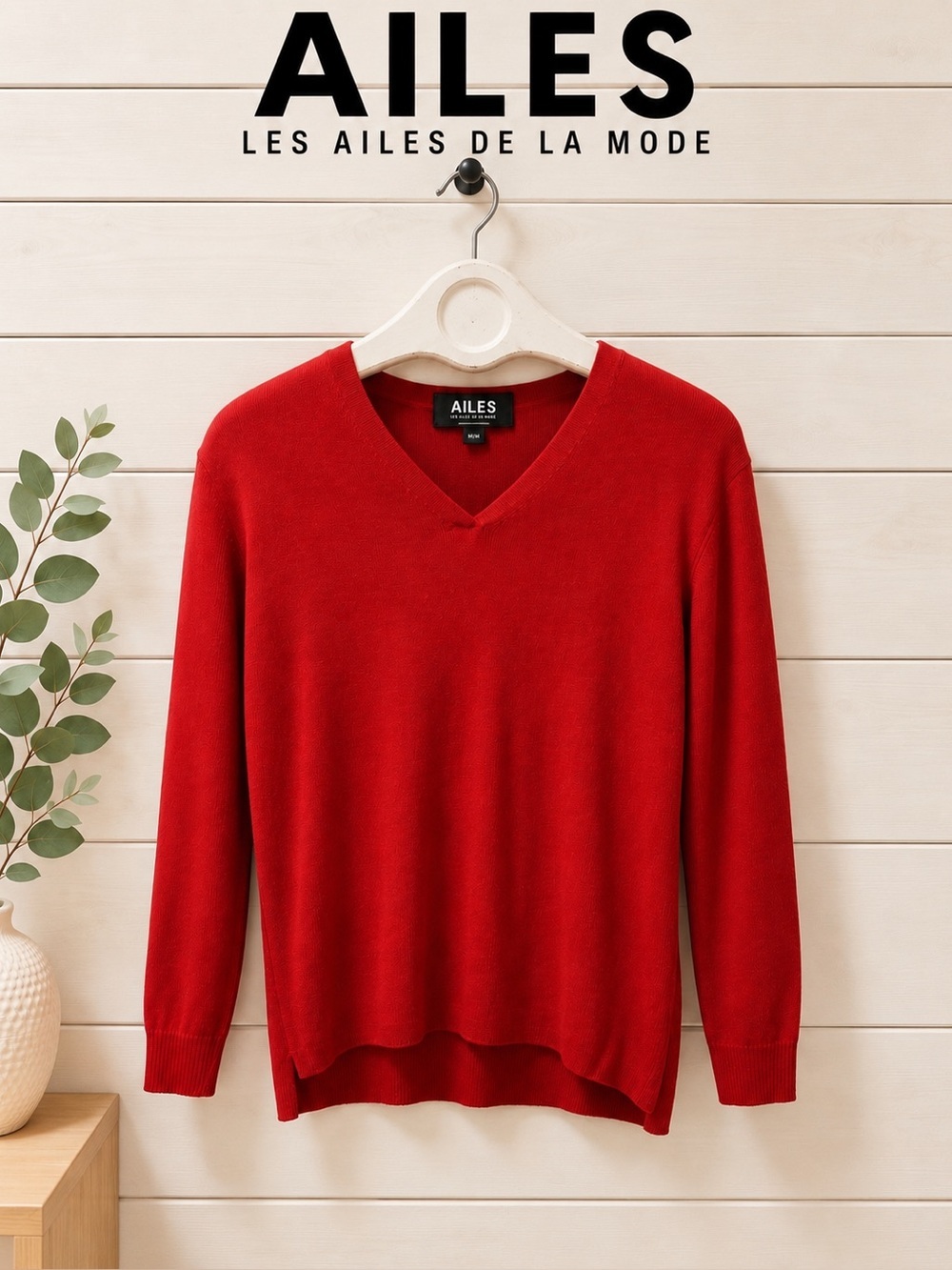 LES AILES DE LA MODE VINTAGE  Red V-Neck Sweater SIZE M